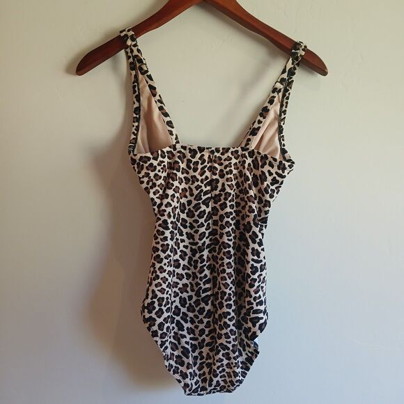 Shape & Style Aqua Green Shaping Swimsuit Size 6 Leopard Print Ruched One Piece - Picture 2 of 12